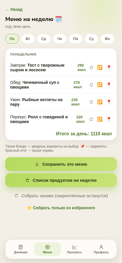 Меню на неделю в Pokky